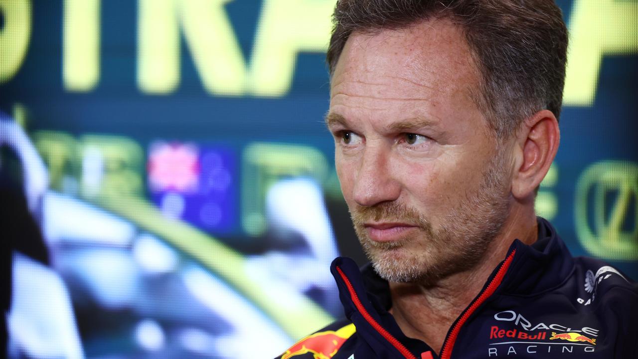 Red Bull Racing Team Principal Christian Horner looks on in the Team Principals Press Conference during practice ahead of the F1 Grand Prix of Australia at Albert Park Grand Prix Circuit on March 31, 2023 in Melbourne, Australia. (Photo by Dan Istitene/Getty Images)