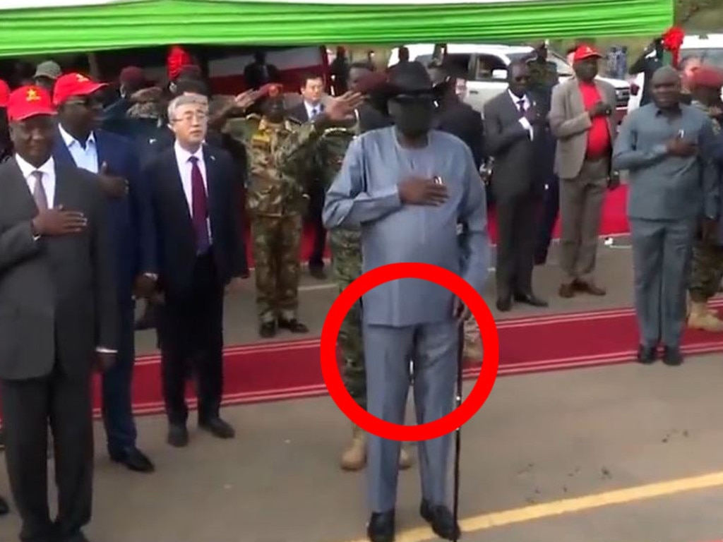 Footage shows President Salva Kiir appearing to wet himself. Picture: Twitter