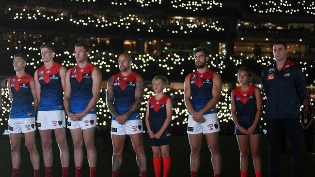 Max Gawn says he is ready to face adversity with 21 of his “best mates” after the Anzac Day eve loss to Richmond. Picture: AAP