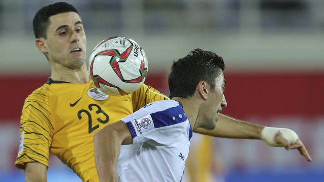 Tommy Rogic picked up a yellow card against Uzbekistan.