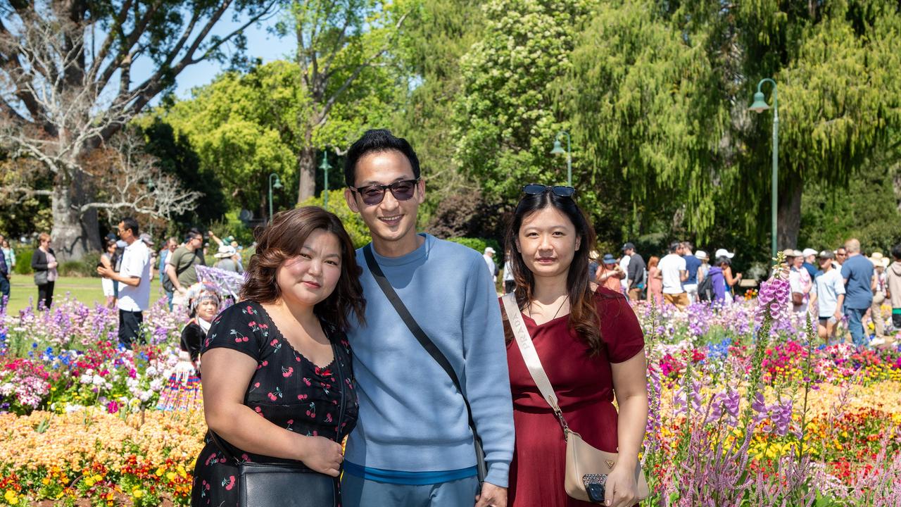 Kinley Aangmo (left), Nima, and Yeshey Dema in Queens Park for the Carnival of Flowers, Sunday, September 22, 2024. Picture: Bev Lacey