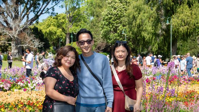 Kinley Aangmo (left), Nima, and Yeshey Dema in Queens Park for the Carnival of Flowers, Sunday, September 22, 2024. Picture: Bev Lacey