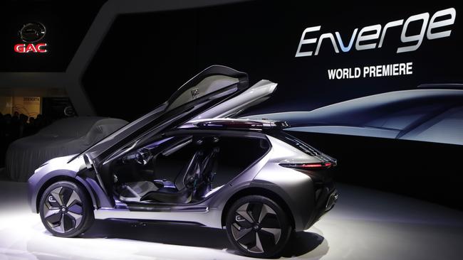 GAC Enverge electric car has doors inspired by a Lamborghini. Picture: AP Photo, Carlos Osorio.