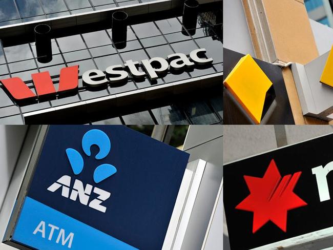 A composite image of signage of Australia's 'big four' banks ANZ, Westpac, the Commonwealth Bank (CBA) and the National Australia Bank (NAB) signage in Sydney, Friday, Oct. 23, 2015. (AAP Image/Joel Carrett) NO ARCHIVING