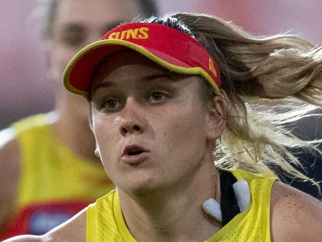 GOLD COAST, AUSTRALIA - MARCH 17: Ellie Hampson during the Gold Coast AFLW training session at Metricon Stadium on March 17, 2021 in the Gold Coast, Australia. (Photo by Russell Freeman/AFL Photos)
