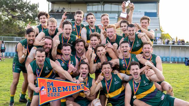 Pembroke OS celebrates its 2022 division four premiership. Picture: Pembroke OS Football Club