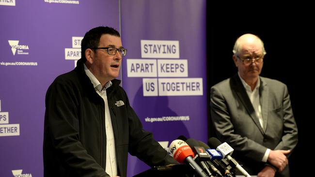 Victorian Premier Daniel Andrews and Housing Minister Richard Wynne. Picture: Andrew Henshaw