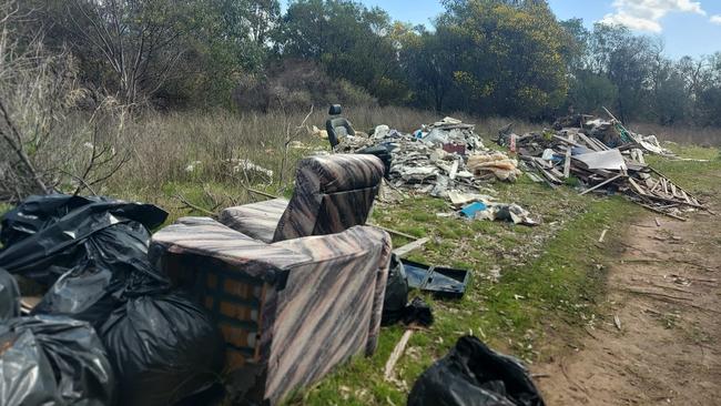 Photos of dumped building materials, household items and more were spotted by an anonymous hiker near Anstey Hill Recreation Park at Tea Tree Gully. Picture: Facebook