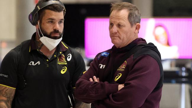 Broncos captain Adam Reynolds and coach Kevin Walters. Picture: Liam Kidston