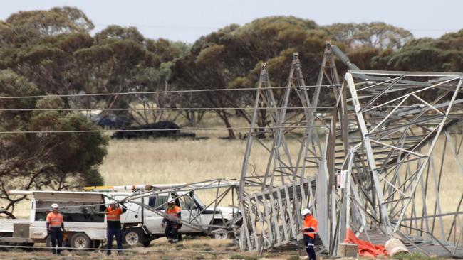 A fallen tower at Tailem Bend, caused by recent wild weather. Picture: Dean Martin