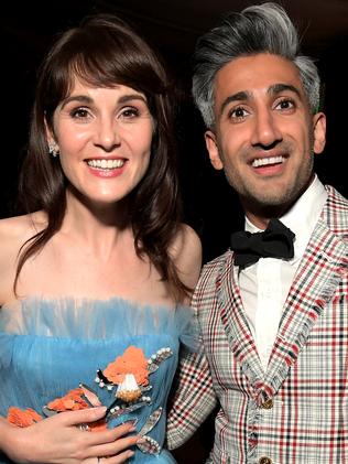 (L-R) Downton Abbey’s Michelle Dockery and Queer Eye’s Tan France attends the 2018 Netflix Primetime Emmys After Party.  Picture:  Getty