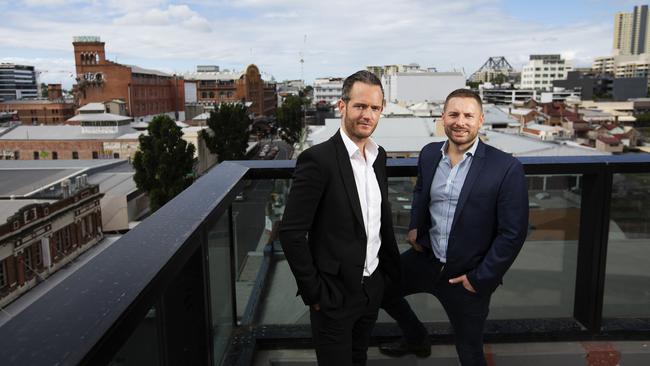 Tim Gurner from GURNER and James Sinclair from SHG at rooftop bar Altitude at Foresters in Fortitude Valley, Brisbane. Picture: Attila Csaszar/ AAP Image