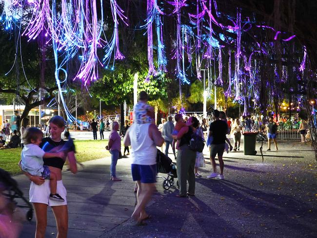 People pack into the Cairns Esplanade for the Reef Lights - Where the Rainforest Meets the Reef, part of the 2023 Cairns Festival. Picture: Brendan Radke