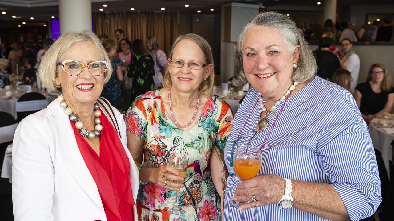 At the International Women's Day luncheon are (from left) Min Bligh, Barbie Rushbrook and Chery Offner presented by Zonta Club of Toowoomba Area at Picnic Point, Friday, March 4, 2022. Picture: Kevin Farmer