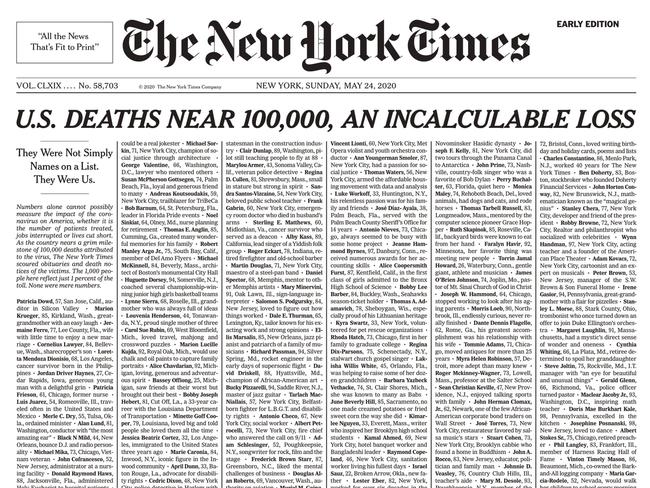 The USA is nearing a grim milestone, and the Times is making sure no-one forgets those who've died