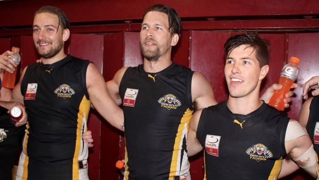 Chevy Anderson, Rod Crowe and Ed Court celebrate the win. Picture David Woodhouse