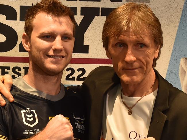 Boxer Jeff Horn with Glenn Rushton at Queensland Country Bank Stadium for announcement of 'Rumble on the Reef'. Picture: Evan Morgan