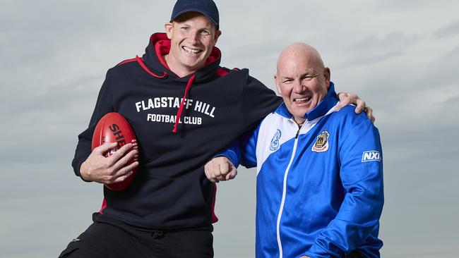 Sam Jacobs and Andrew Jarman will clash for the first time this SFL season when Port Noarlunga takes on Flagstaff Hill away from home. Picture: Matt Loxton