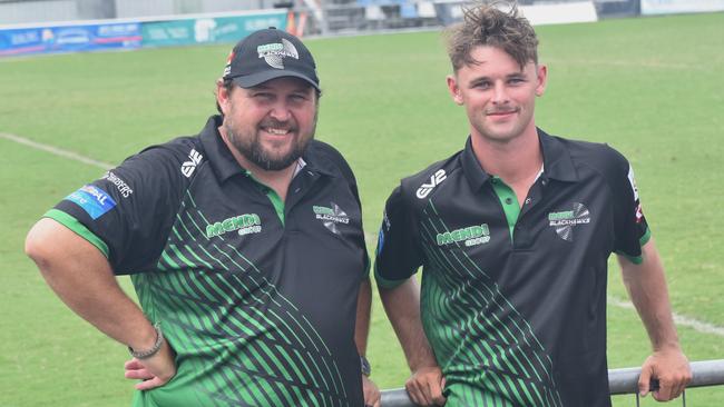 Rob Hall and Lachlan Nugent at the CQ Capras versus Townsville Blackhawks underage games, Browne Park, Rockhampton, on February 17, 2024.