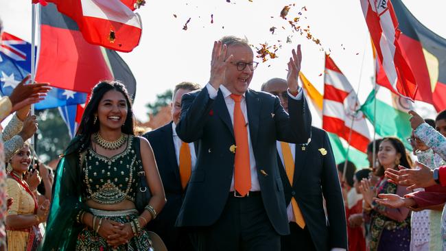 SYDNEY, AUSTRALIA - NewsWire Photos MARCH 15, 2025: Prime Minister Anthony Albanese attends the BAPS Swaminarayan Sanstha Festival in Kemps Creek on Saturday. Picture: NewsWire / Nikki Short