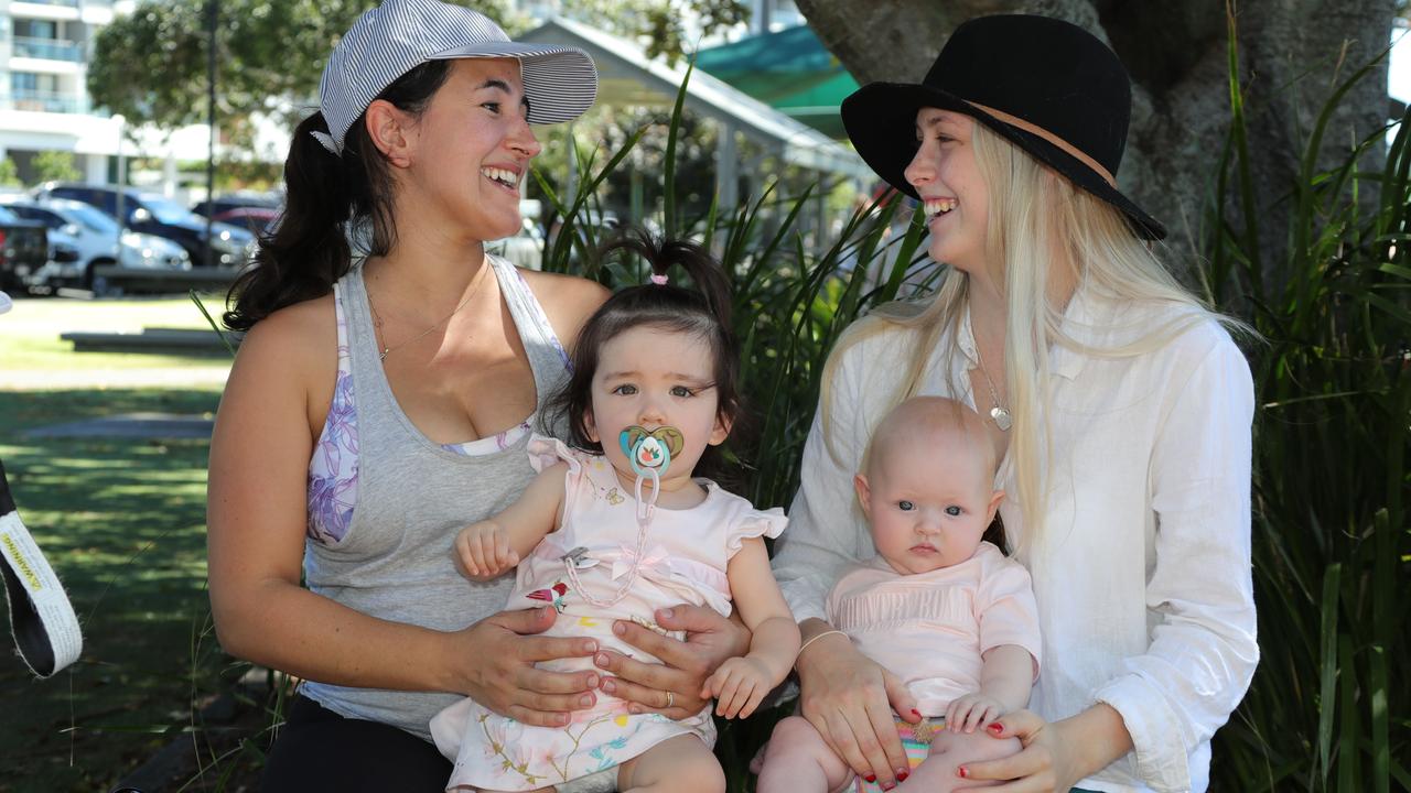 Locals Dalia Dinham with daughter Adeline 1,and Chloe Vogler with daughter Macie 3 months.. Picture Glenn Hampson