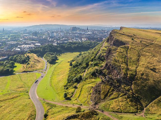 Cityscape of Edinburgh from Arthur's Seat in a beautiful summer day, Scotland, United Kingdom