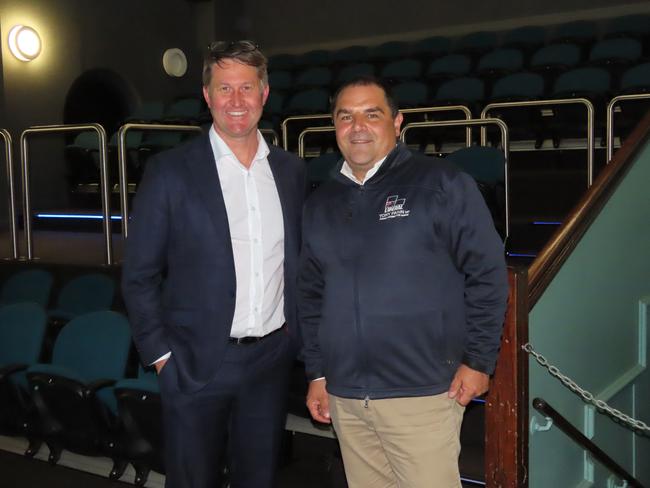 Tony Pasin and Australian and New Zealand ICON Cancer Centre Chief, Executive Paul Fenton hold community forum to bring radiation treatment to Mount Gambier. Picture: Arj Ganesan