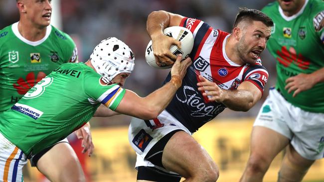 James Tedesco on the charge for the Roosters during the 2019 NRL grand final. Picture. Phil Hillyard