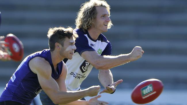 David Mundy (right) is still searching for his first win as Fremantle captain.