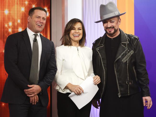 Karl Stefanovic, Lisa Wilkinson and Boy George. Picture: Justin Lloyd