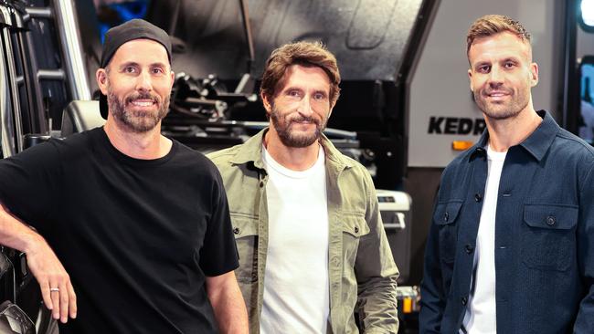 Top Gear Australia. Hosts Blair Joscelyne, Beau Ryan and Jonathan LaPaglia PHOTOGRAPH BY NIGEL WRIGHT 2023/24 AUSTRALIAN TOP GEAR BBC STUDIOS AUSTRALIA THIS PICTURE SHOWS: STUDIO DAY 3