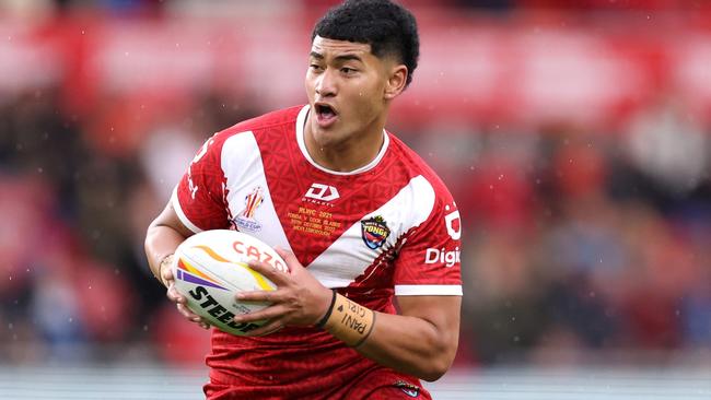 Isaiya Katoa playing for Tonga. (Photo by George Wood/Getty Images for RLWC)