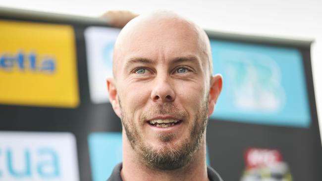 Heat captain Chris Lynn speaks to media at Allan Border Field. Picture: AAP Image/Glenn Hunt