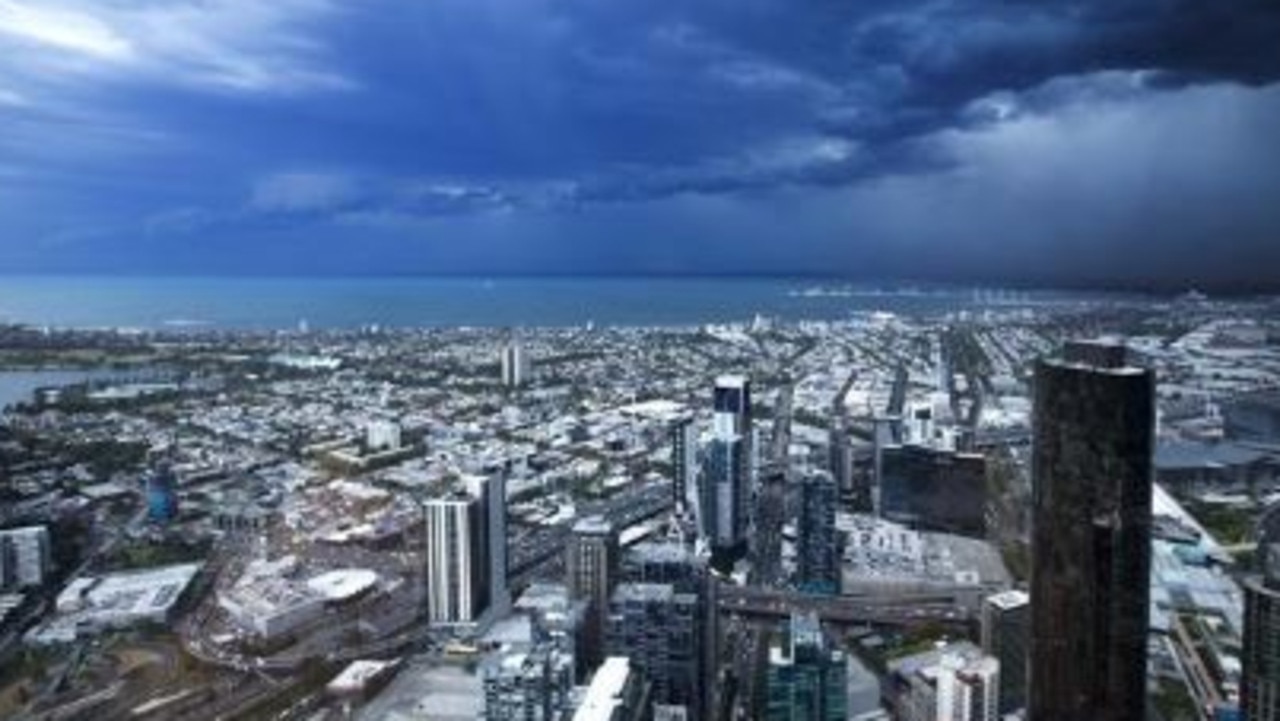 The view from Eureka Tower as the storm descended on Melbourne in 2016. Picture: Norm Oorloff/ News Corp Australia