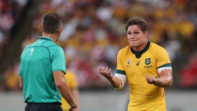 Wallabies captain Michael Hooper had a running battle with referee Romain Poite. Picture: Getty