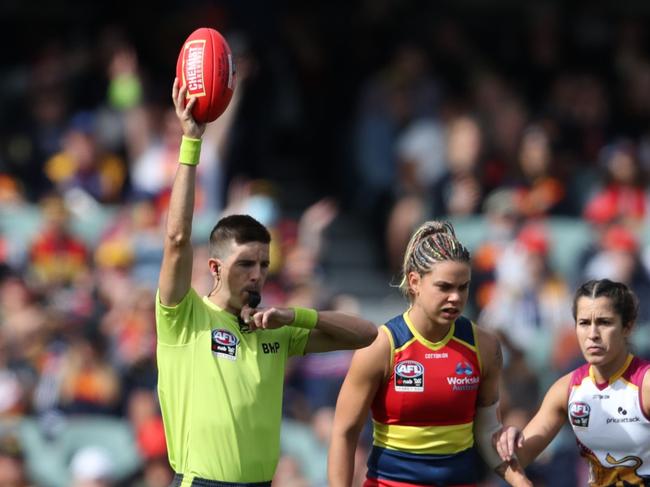 Michael Pell at the start of an AFLW Grand Final he officiated in.