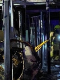 The fire ripped through the outside playground. Credit: NSW Fire and Rescue