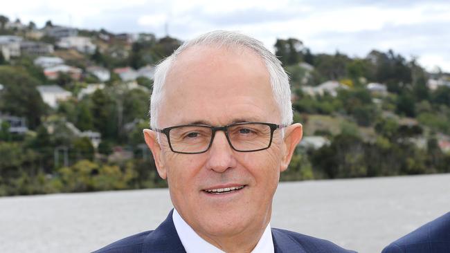 Tasmanian Treasurer Peter Gutwein, Prime Minister Malcolm Turnbull and Tasmanian Premier Will Hodgman at Launceston. PICTURE CHRIS KIDD