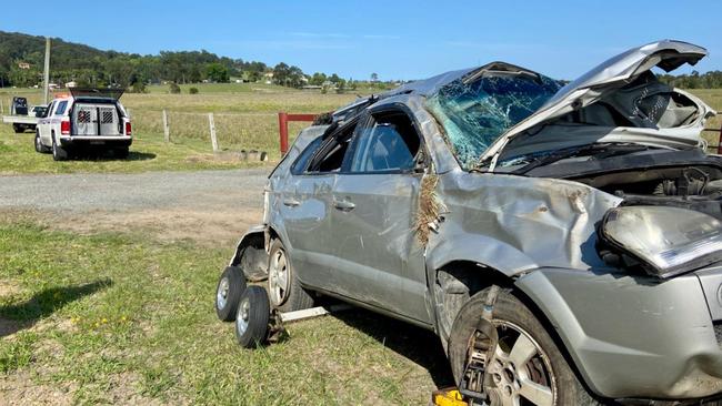 The scene of a serious rollover in Bli Bli on September 26, 2022. Picture: Patrick Woods