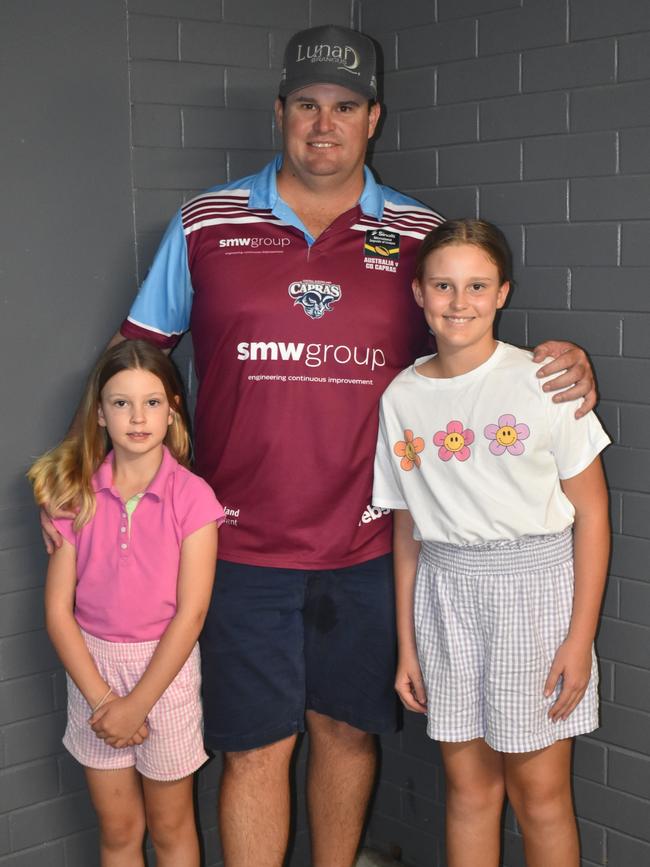 Maia, Trent and Ella McKinlay at the CQ Capras game against the Ipswich Jets in Round 12 of the Hostplus Cup at Rugby Park, Rockhampton, on June 1, 2024.