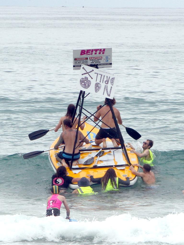 Protest at Burleigh against an oil company drilling in the Great Australian Bight. Pic Mike Batterham.