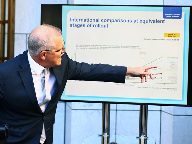 The Prime Minister tries to get the message across about Australia’s response to Covid. Picture: NCA NewsWire / Gary Ramage