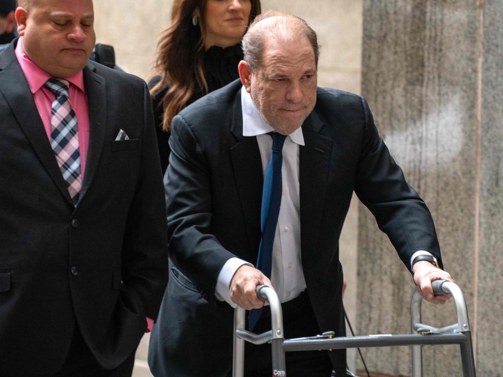 Disgraced movie producer Harvey Weinstein arrives at criminal court in New York City with a walking frame. Picture: AFP