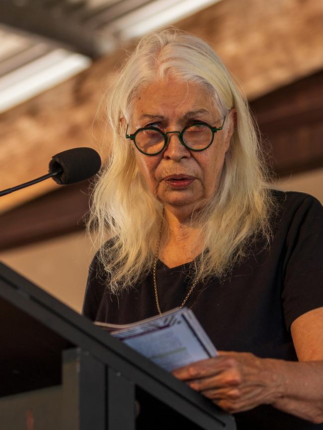 Prof Marcia Langton AO speaks at a key forum during the Garma Festival at Gulkula on July 29, 2022 in East Arnhem, Australia. Picture: Tamati Smith/Getty Images