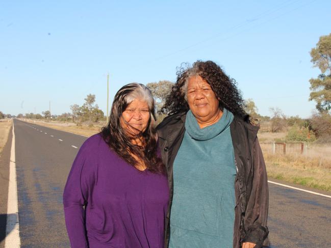 June and Fiona Smith in Bourke near the site of the tragic car accident where June's daugheter Mona-Lisa and her cousin Cindy died over three decades ago. The state coroner has finally announced an inquest to investigate their deaths. PIC: Bronwyn Wood