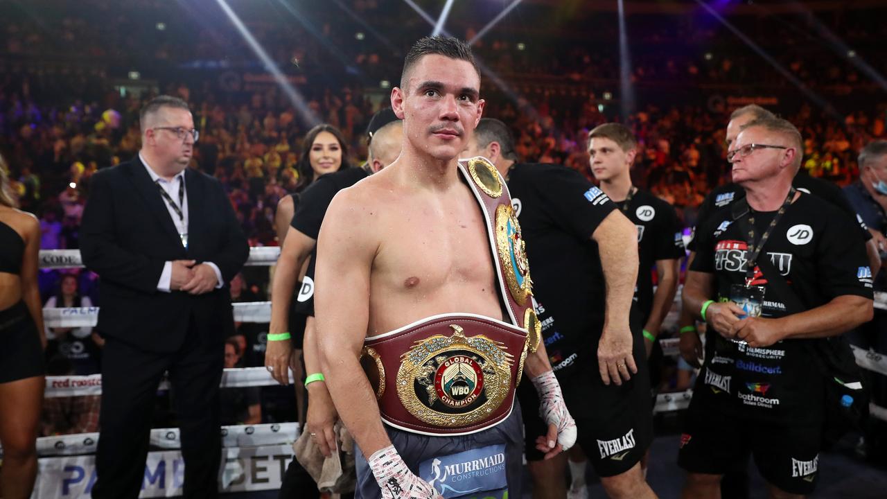 Tim Tszyu vs Takeshi Inoue WBO Global and Asia Pacific Super Welterweight title fight at Qudos Bank Arena, Sydney. Picture: No Limit Boxing / Brett Costello