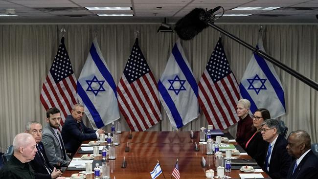 US Defence Secretary Lloyd Austin, right, meets Israeli Defence Minister Yoav Gallant, left, at the Pentagon in Washington in Marcher. Picture: Drew Angerer/AFP