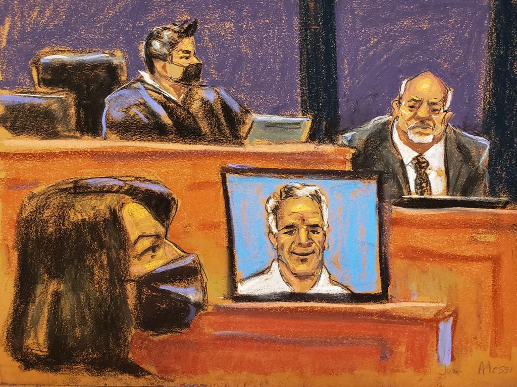 A December 1 courtroom sketch from Ghislaine Maxwell’s trial. Picture: Jane Rosenberg/AFP