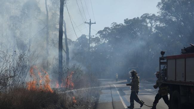 Volunteer Firefighters work to contain a fire at Wallacia on September 20, 2023. Picture: Max Mason-Hubers