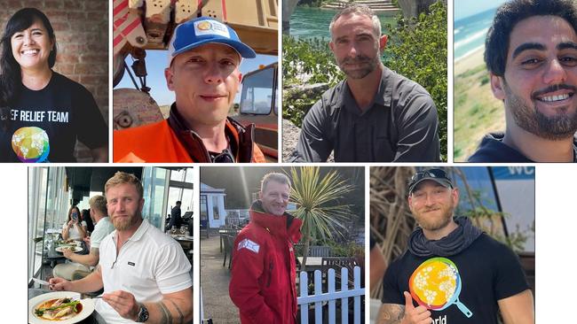 The victims of the strikes on the World Central Kitchen convoy: from top left, Australian Zomi Frankcom, Polish man Damian Sobol, Briton James Kirby, Palestinian Saifeddin Issam Ayad Abutaha, and bfrom bottom left, Briton James (Jim) Henderson, Briton John Chapman, and US-Canadian Jacob Flickinger. Pictures: World Central Kitchen / AFP